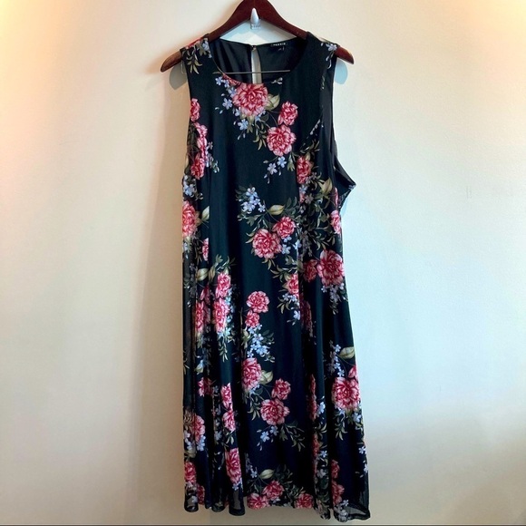 TORRID Sz 3 Floral Mesh Overlay Fully Lined Sleeveless  Midi Dress - Picture 1 of 13